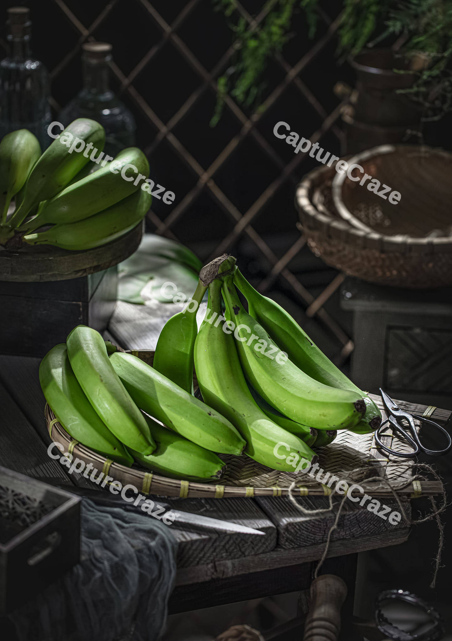 A bunch of green bananas